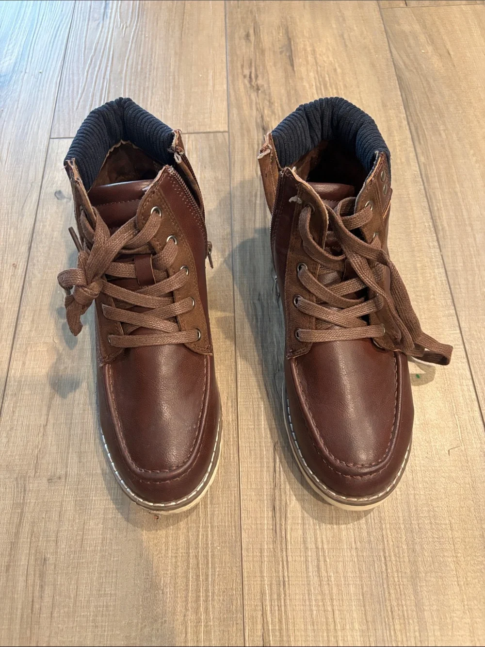 Steve Madden Boys Brown Leather High-Top Casual Boots Size 5